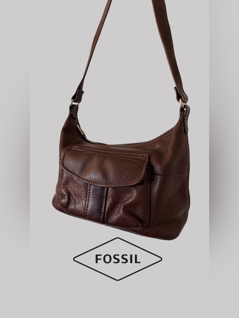 Fossil Dark Brown Pebbled Leather Shoulder Bag